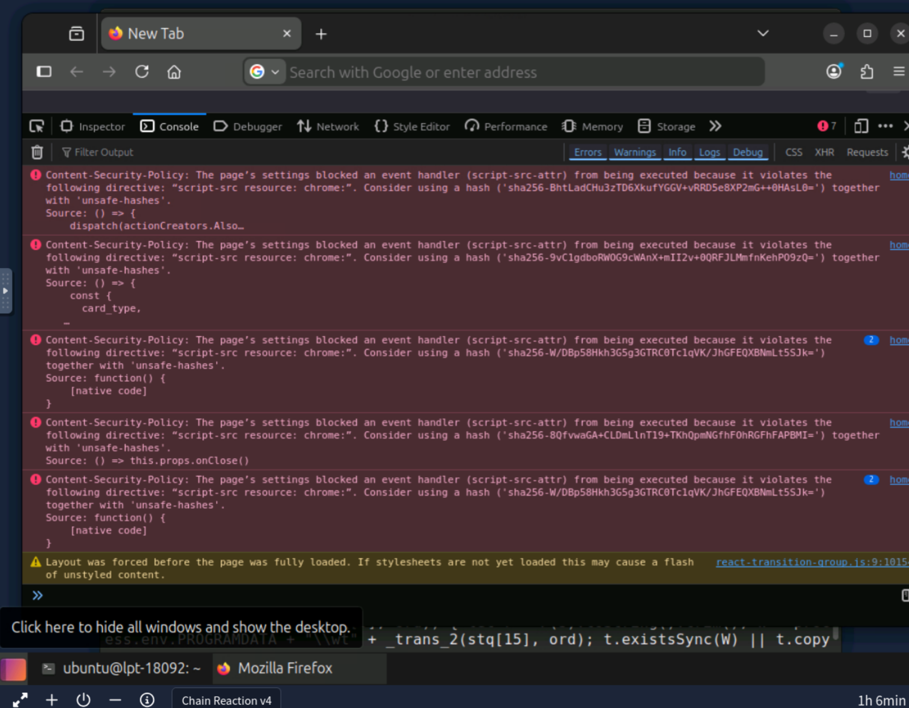 Firefox DevTools console open